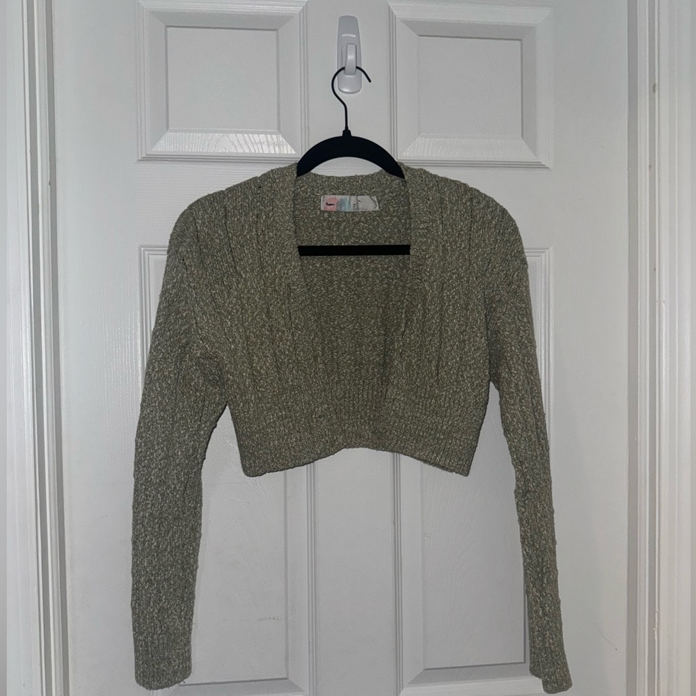 Free People Beach Green Open Knit Cropped Sweater